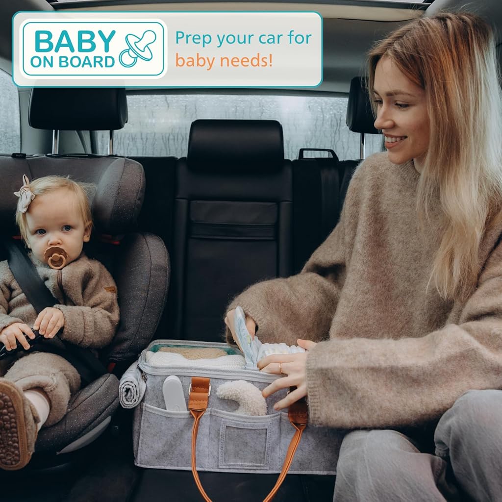 SNOWIE SOFT Baby Diaper Bag Felt Baby Diaper Caddy Bag Organizer Basket with Handle Multi Compartments Carry All Mommy Bag Baby Things Organizer Baby Shower Gifts New Born Essentials