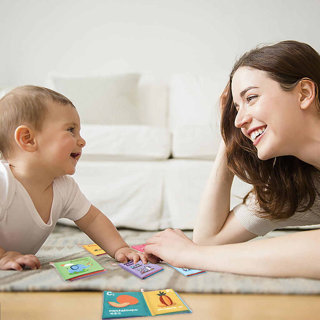 SNOWIE SOFT 6Pcs Baby Cloth Book Travel Baby Play Books 10-Page Themed Books Built in Squeaky Cloth Book Sensory Book Early Educational Books for 6-12 Months Shower Gift Baby Gift