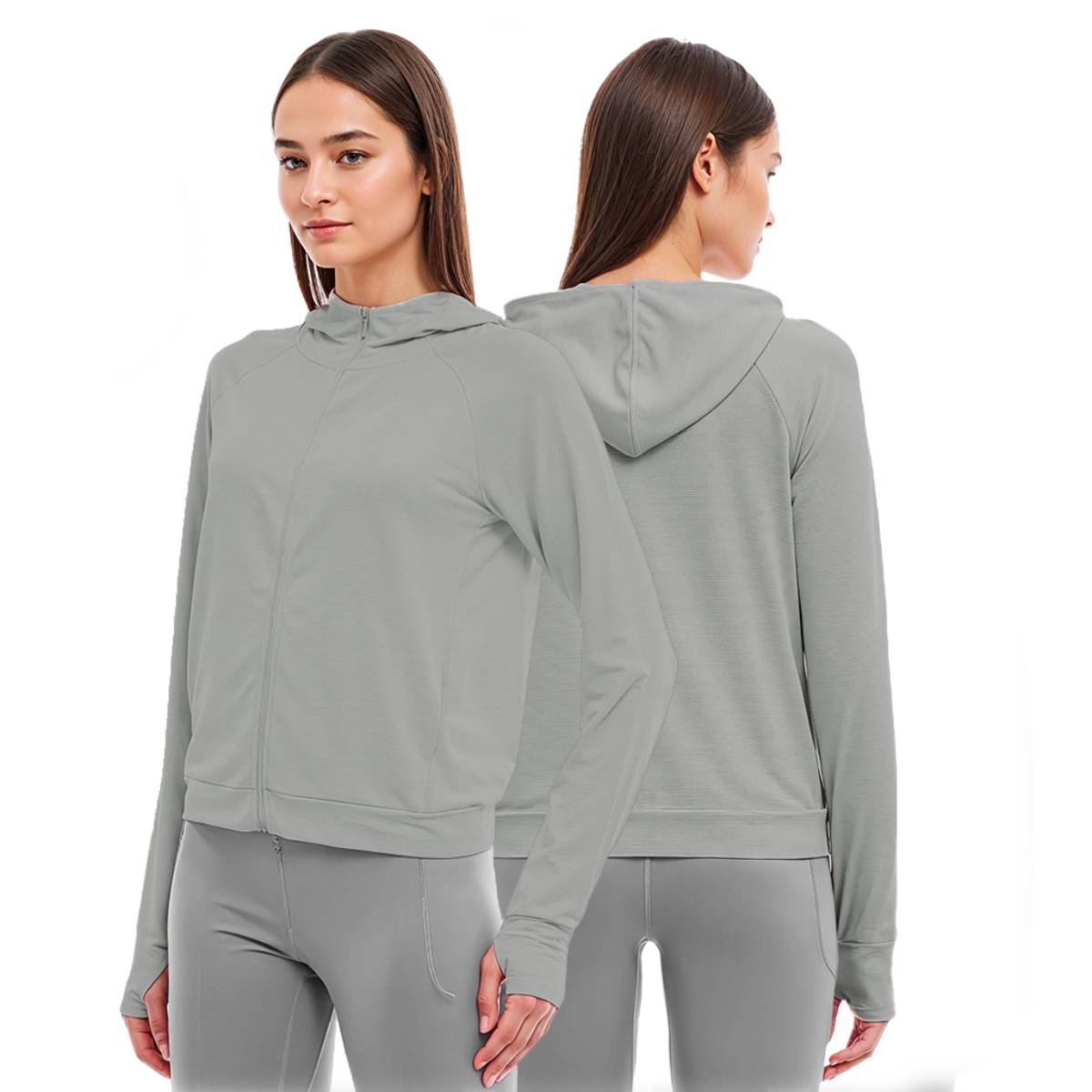SANNIDHI Women's Sun Protection Jacket UPF 50+ Full Zipper Long Sleeve UV Hoodie Shirts Outdoor Athletic Jacket with Pocket Cooling Summer Clothing for Outdoor Hiking, L, Grey