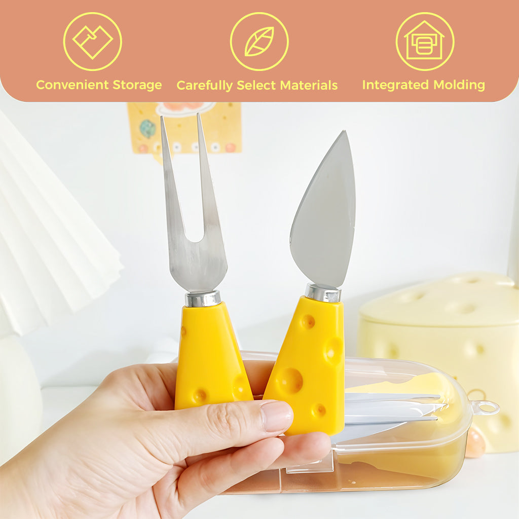 HASTHIP 5Pcs Cheese Cutter Tools Stainless Steel Creative Cheese Tool Set Cheese Slicer Spreader Cheese Fork Almond Cutter Deli Server Kit Party Supplies, with Case