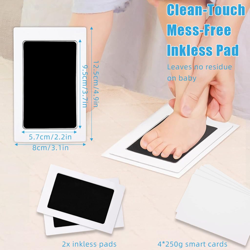 SNOWIE SOFT 2Pcs Clean Touch Ink Pad Newborn Baby Hand and Foot Print Kit Pet Paw Print Kit Inkless Infant Hand and Foot Stamp No Touch, Non Toxic Shower Gift for Newborns (Black, 4.9 × 3.1 Inch)