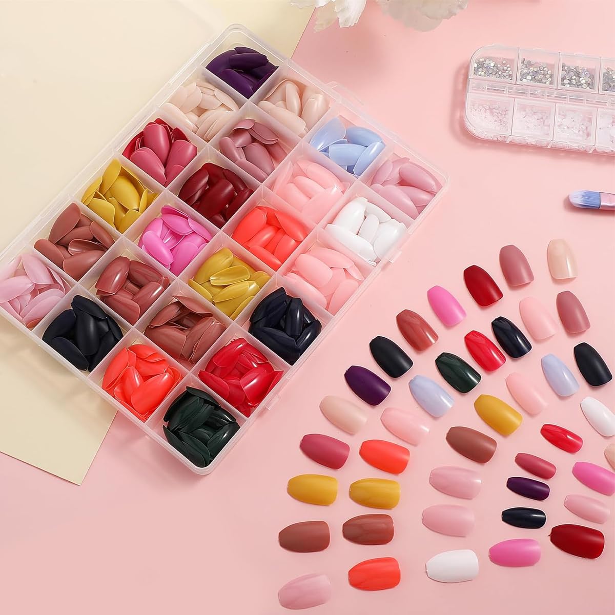 MAYCREATE 24 Color Press-On Nails Solid Color Oval False Nail Oval Press on Fake Nails 576pcs Full Cover Press-On False Nails, Oval Press-on Nail for DIY Nail Art, No Glue