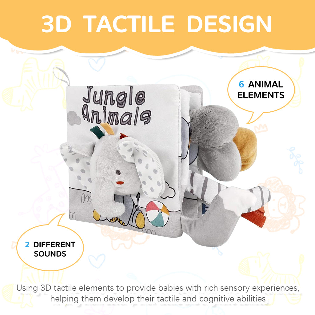 SNOWIE SOFT Baby Cloth Book Cartoon Fluffy Elephant Toy Cloth Book Sensory Book Built in Squeaky Toy Baby Cloth Early Sensory Toy Book Sensory Book Gift Toy for Baby Toddler 3-12 Months