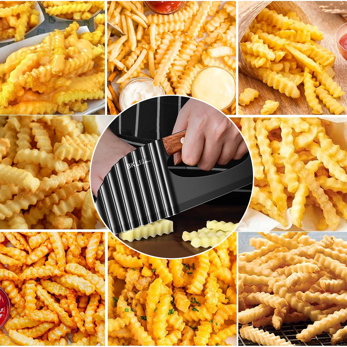 Supvox Crinkle Cutter Knife, Large Crinkle Potato Cutter Wavy Chopper with Handle, Zig Zag Knife Wavy Slicer Crinkle Cutting Chopping Tools for Potato Carrot Vegetable