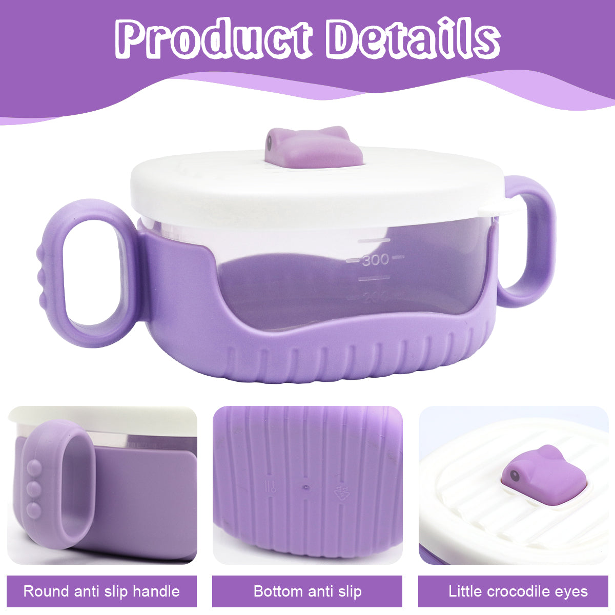 SNOWIE SOFT Baby Bowl with Dual Ears 400ml Baby Food Container with Lid Transparent Food Grade PP Baby Food Bowl with Clip-on Silicone Straw Travel Baby Food Container Snack Bowl