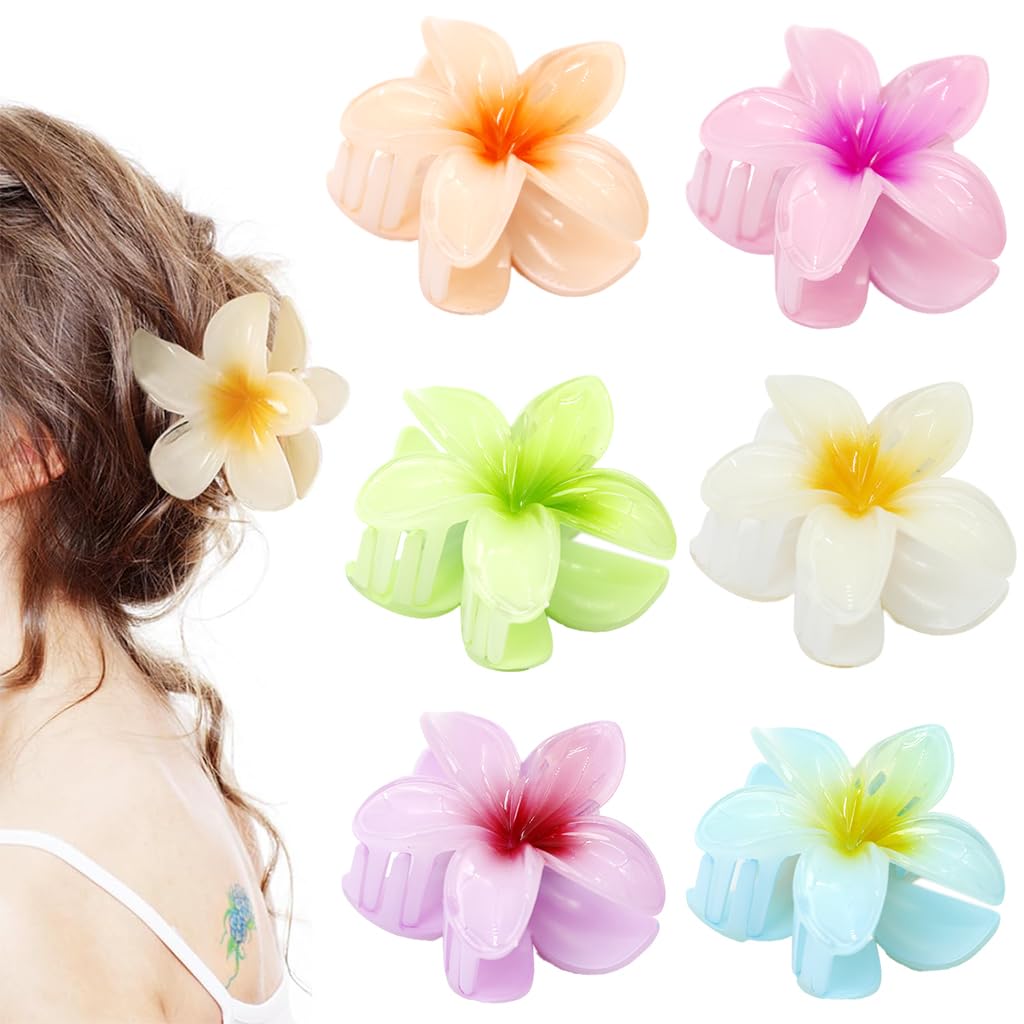 ZIBUYU Girls Hair Clip for Girl 6pcs Hawaiian Flower Hair Claw Clips Multi Color Plastic Hair Claw Clips for Girls Cute Hair Claw Clips for Girl Women Hair Accessories Hair Dressing for Girls Teens