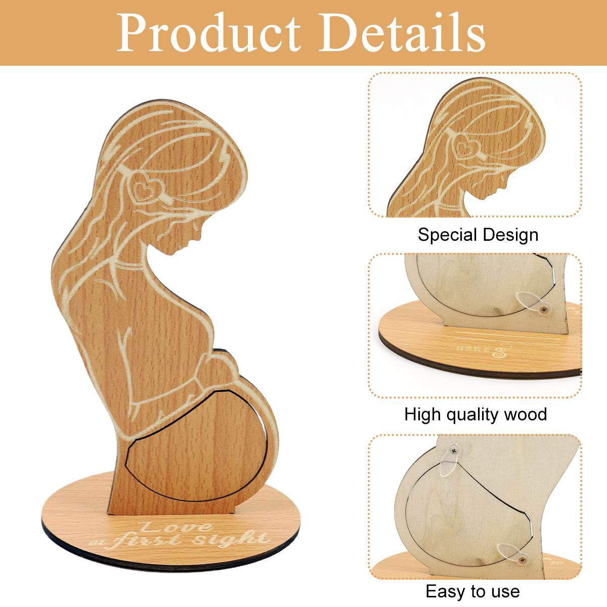 SNOWIE SOFT 20x12cm Newborn Baby Record Photo Frame with Base Ultrasound Wooden Photo Frame Baby Nursery Decor Baby First Sight Photo Frame Shower Gift, Gifts for Pregnant Women