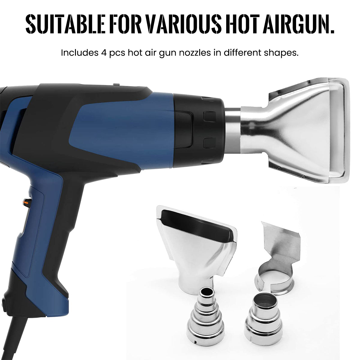 Serplex 4Pcs Heat Gun Nozzles 4 Type of Heat Gun Nozzles Stainless Steel Conical Nozzles Soldering Station Nozzle Reflector Deflector Nozzle for Hot Air Gun