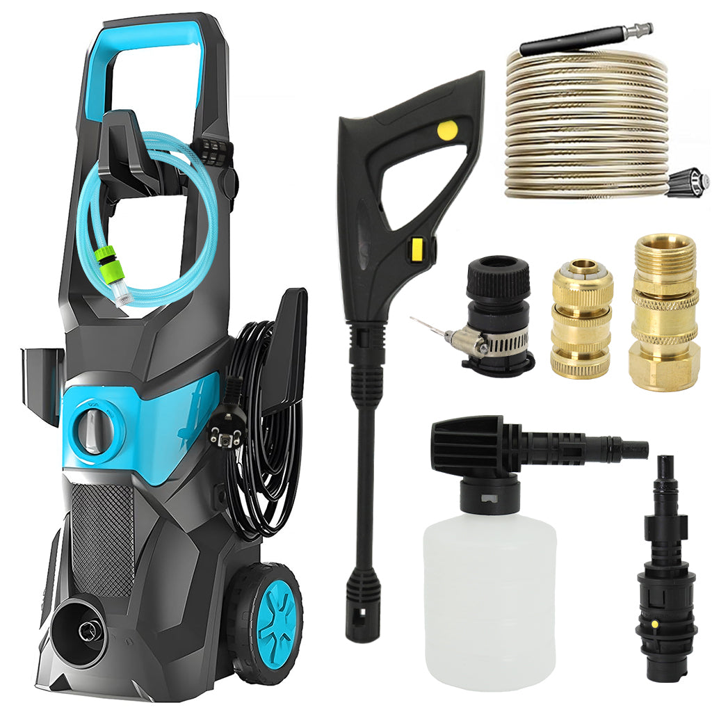 HASTHIP High Pressure Car Washer 3000W Electric 150 Bars Home Car Washer On-Wheel Moving Pressure Washer with Sprayer Gun & 10 Meter Water Pipe, Multipurpose Washer for Car, Floor, More
