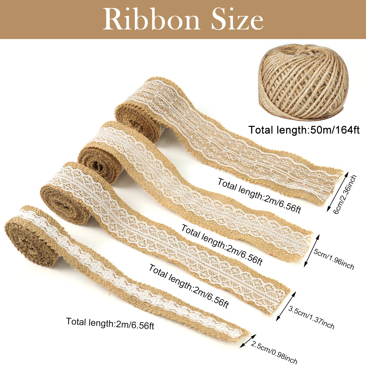 PATPAT Set of 19Pcs DIY Hemp Woven Ribbons Decoratives Ribbon Flowers Bows Hemp Ropes Multi Sized Rustic Lace Hemp Ribbons Ties Bohemian Rustic Hemp Decor for Scrapbooking, DIY Hand Crafts