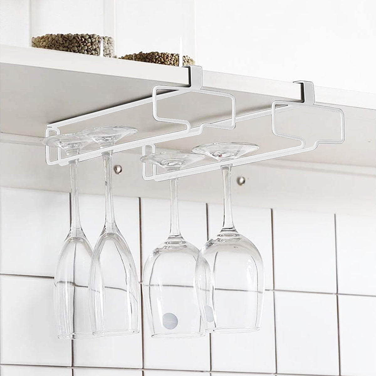HASTHIP 2 Pack Wine Glass Rack Cup Upside Down Hanging Wine Glass Holder Organizer Hangers for Overhead Cabinet, Wall Mounted Stemware Hanging Wine Glasses Holder for Cabinet, Bar