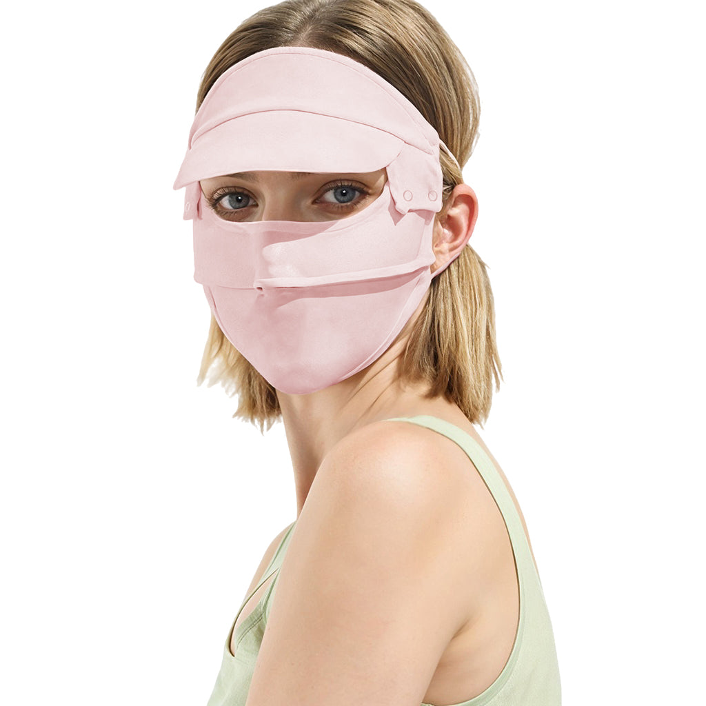 SANNIDHI Full Face Mask for Women Sun Protection, Face Cover UPF 50+ Face Mask for Bikers with Detachable Brim, Reusable Summer Cool Ice Silk Face Mask for Running, Hiking (Pink)