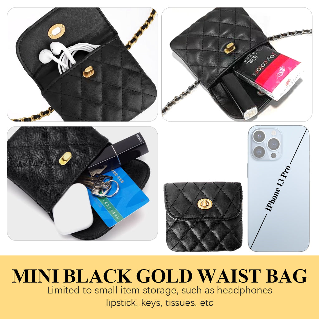 PALAY Mini Fanny Bag Chic PU Small Purse Bag Casual Waist Coin Bag Dechable Adjustable Chain Belt Design Fashion Piece Waist Purse Bag Gift for Women, 11x9cm