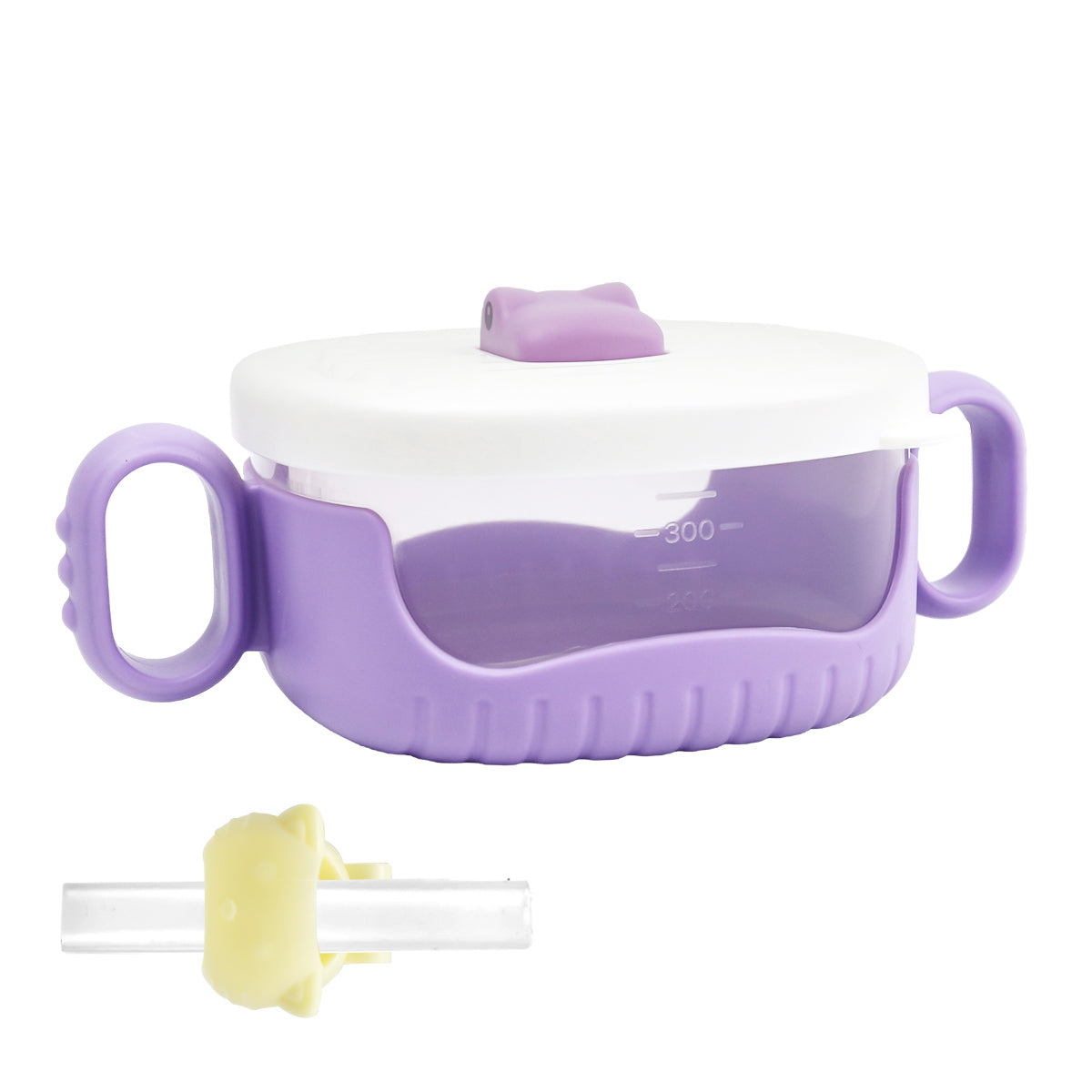SNOWIE SOFT Baby Bowl with Dual Ears 400ml Baby Food Container with Lid Transparent Food Grade PP Baby Food Bowl with Clip-on Silicone Straw Travel Baby Food Container Snack Bowl