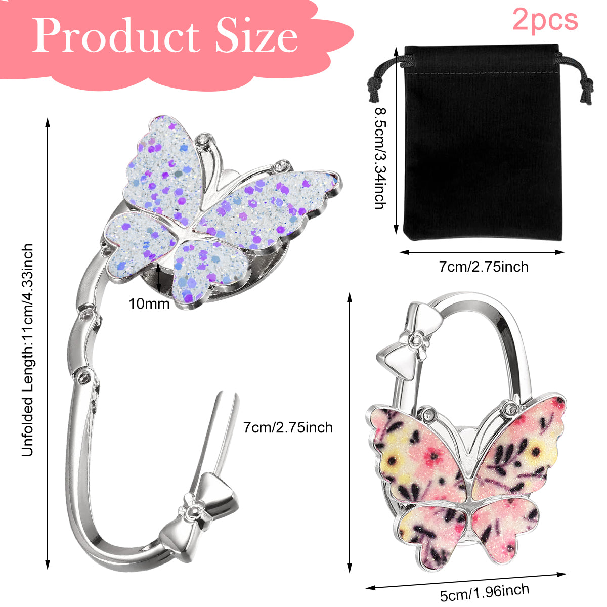 HASTHIP 2Pcs Foldable Purse Hook, Women Bag Table Hanger Collection Purse Hanger for Table, Portable Table Bag Holder for Handbag, Backpack, Sling Bag ( Metal Multi-Purpose Hook with Storage Bag)