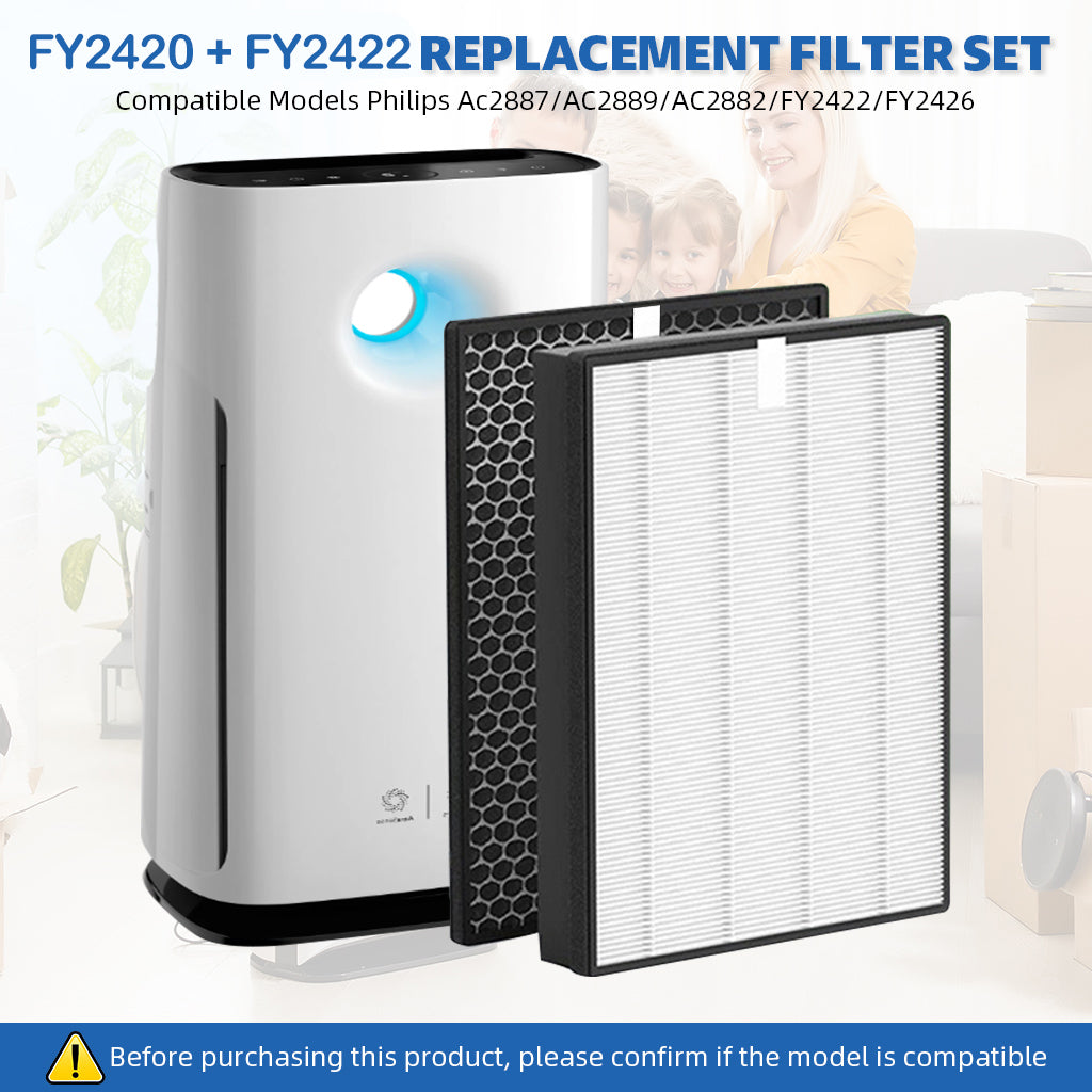 HASTHIP 2Pcs FY2420/30 FY2422/30 Filter Replacement Compatible with Phil**IPS AC2882, AC2887, A2889, AC3829 Air Purifier, with 1 HEPA Filter and 1 Activated Carbon Filters