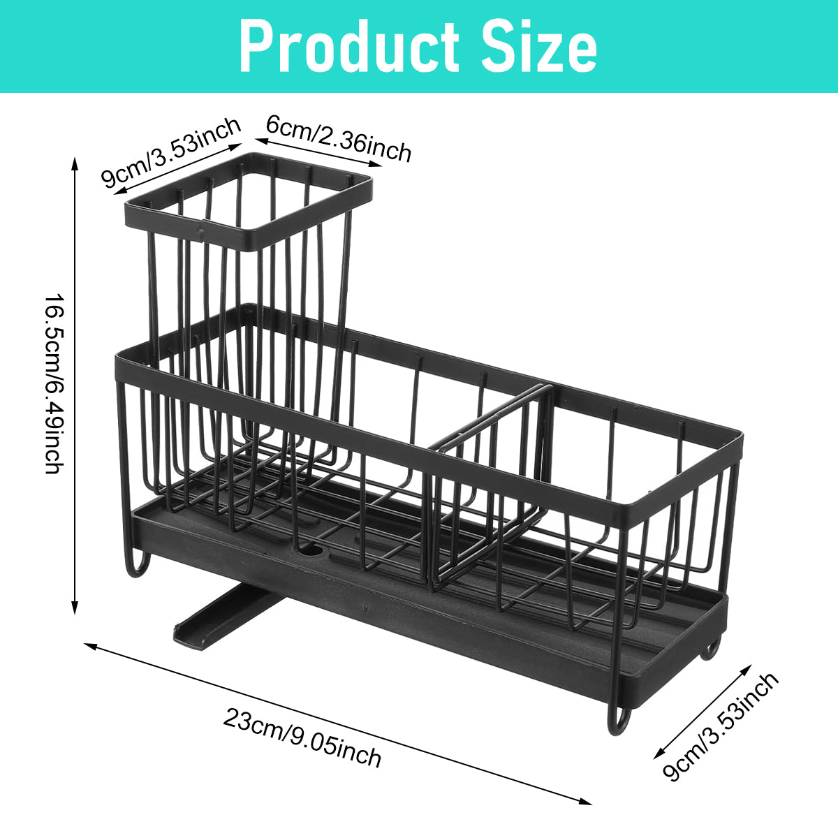 HASTHIP Kitchen Sink Organizer Sponge Holder Kitchen Sponge Holder Rag Holder Dish Sponge Drain Rack Self-draining Drain Design Carbon Steel Modern Kitchen Sink Organizer, 23x19x16cm