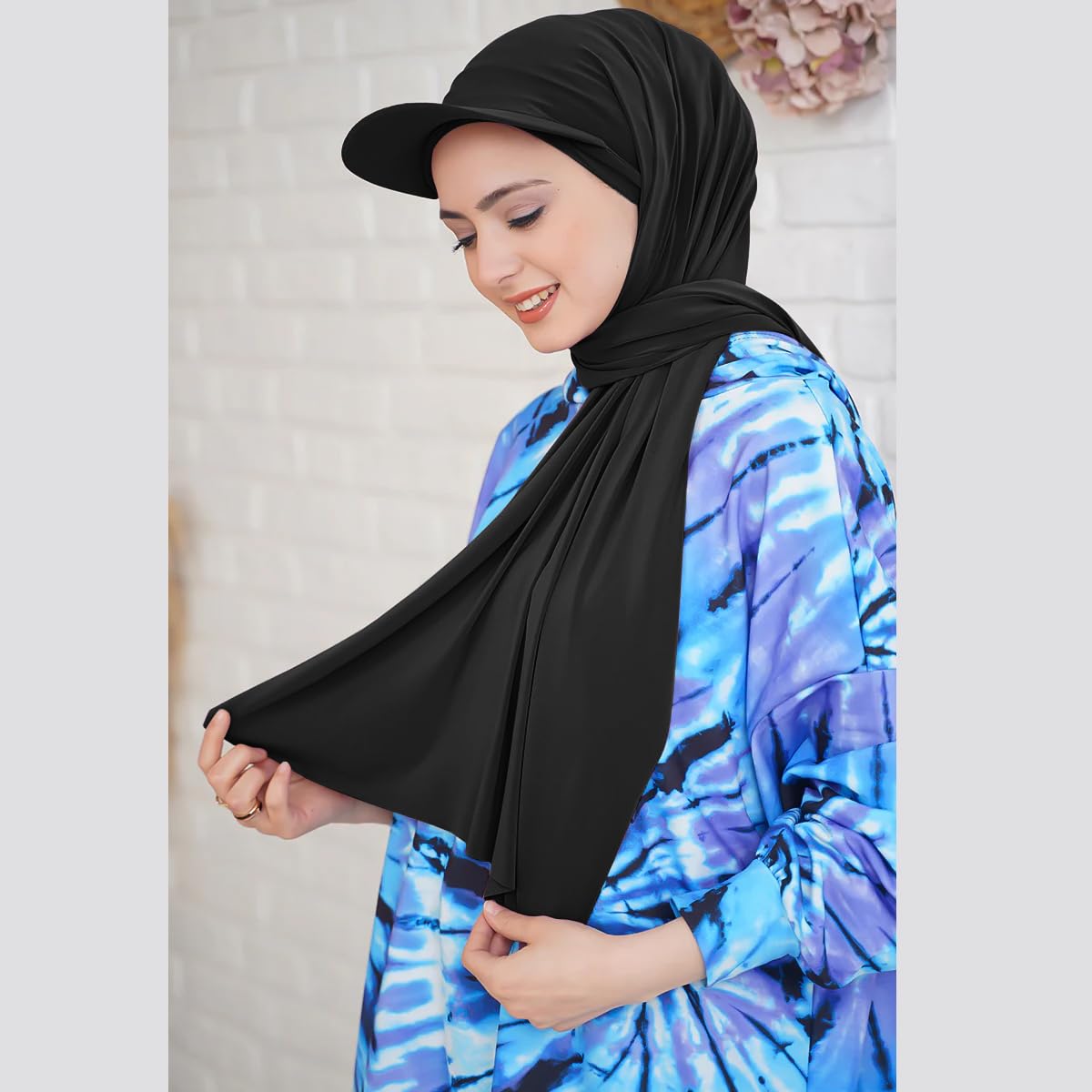 PALAY Hijab Fashion Sun Hat for Women Fashion Solid Color Wrap Up Hijab with Hat Brim Hijab Sun Visor Breathable Hijab Shawl, 62.99 x 22 Inches