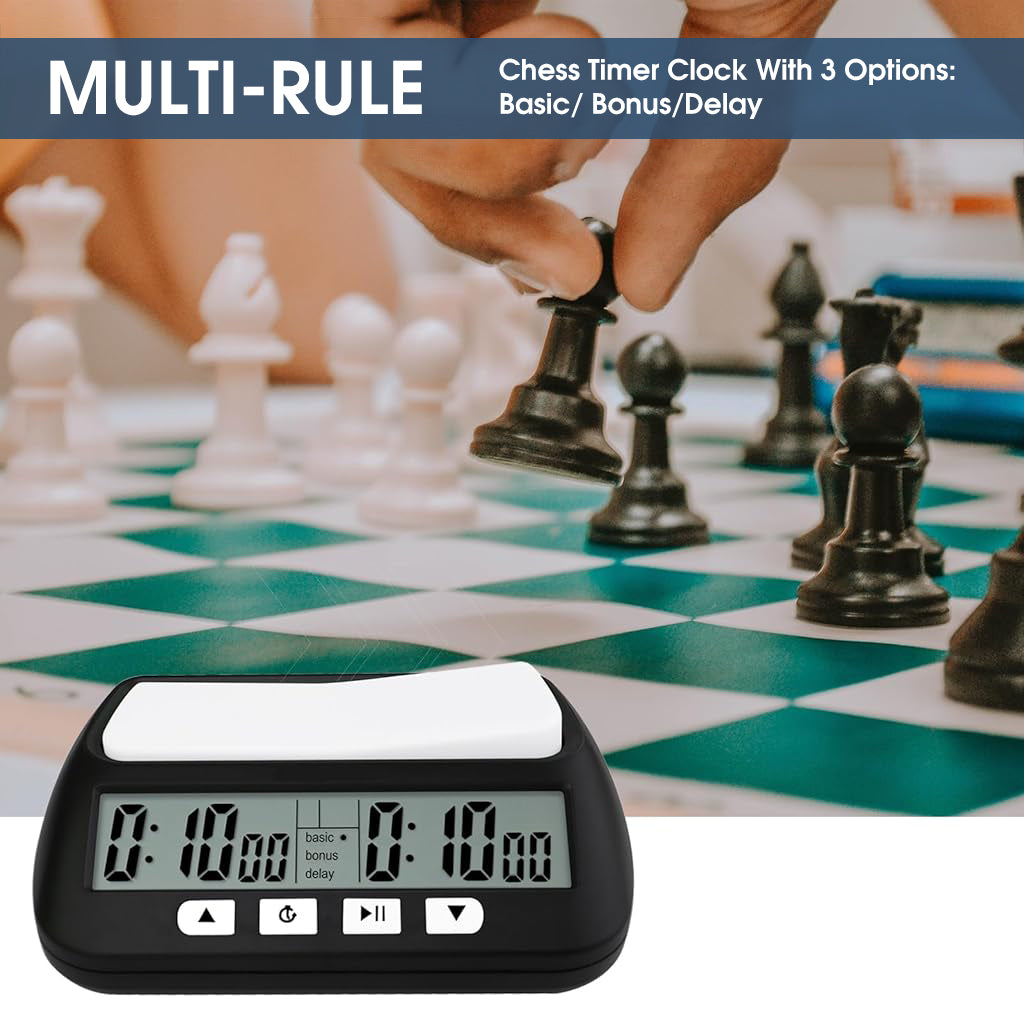 ZIBUYU Digital Chess Clock Timer,Chess Timer for Board Games,Professional Chess Timer with Bonus Delay Count Down Up Function,Batteries Not Included