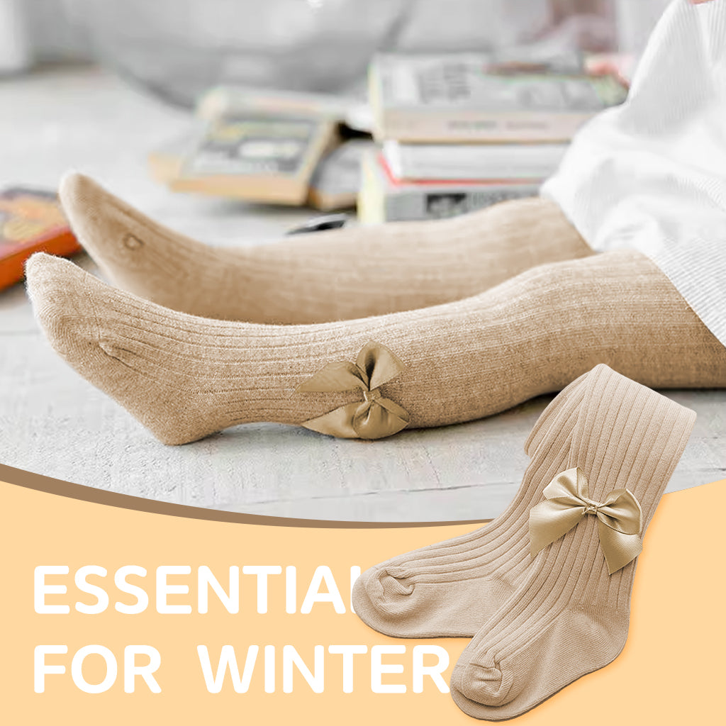 SNOWIE SOFT Baby Socks Soft Cotton Leggings for Baby Girls 12-24 Month Stockings for Girls Winter with Cute Bow Tights for Girls Elastic Waist Leggings for Girls Baby Shower Gifts