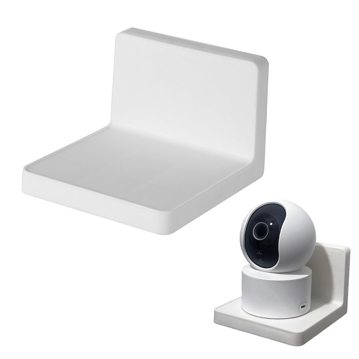 HASTHIP 2PCS Wall Mount Camera Shelf- Small Wall Shelf Wall Holder No Drill Self Adhesive Universal Small Floating Shelf for Security Cameras, Speakers, Wireless Cameras, White