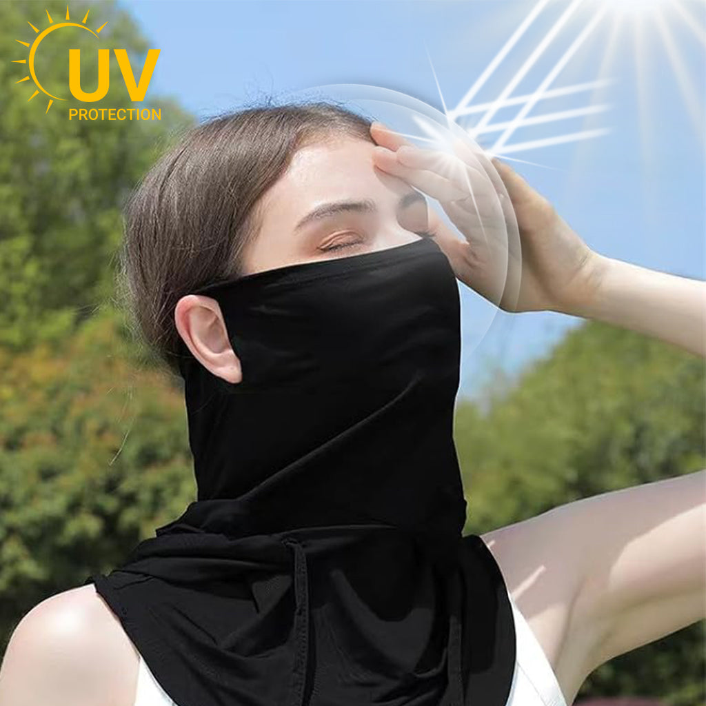 Proberos Ice Silk Summer Balaclava Hat Face Mask & Arm Sleeves UPF400+Sun Protection Drawingstring Hood Neck Gaiter Intergrated Face Mask Design Loosen Fit Arm Sleeves Fashion Outdoor Gear, Black