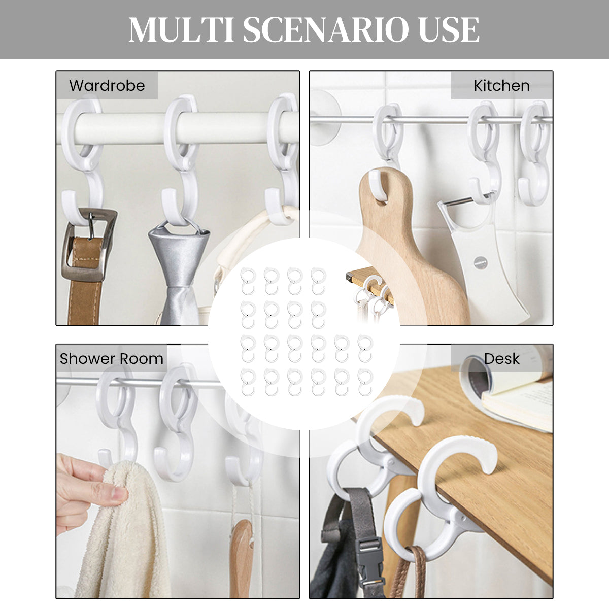 HASTHIP 20pcs Utility S Hooks Bike Handle Bar Hooks S Shaped Hooks Adjustable Snap-on S-Hook Muti Use Windproof Clothesline Hooks Desk Edge Bag Holder