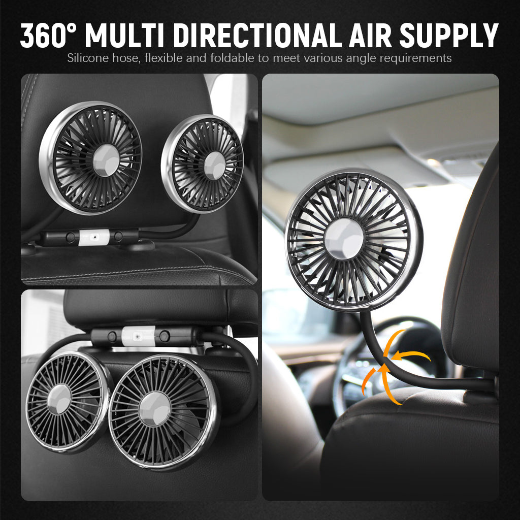 STHIRA® Fan for Car Back Seat Car USB Fan with Dual Head 3-Speed Adjustable Cooling Air Fan with 360° Rotation Independent Switch USB Fan for Car Compact Design For Auto Headrest, Ideal for Cars/SUVs