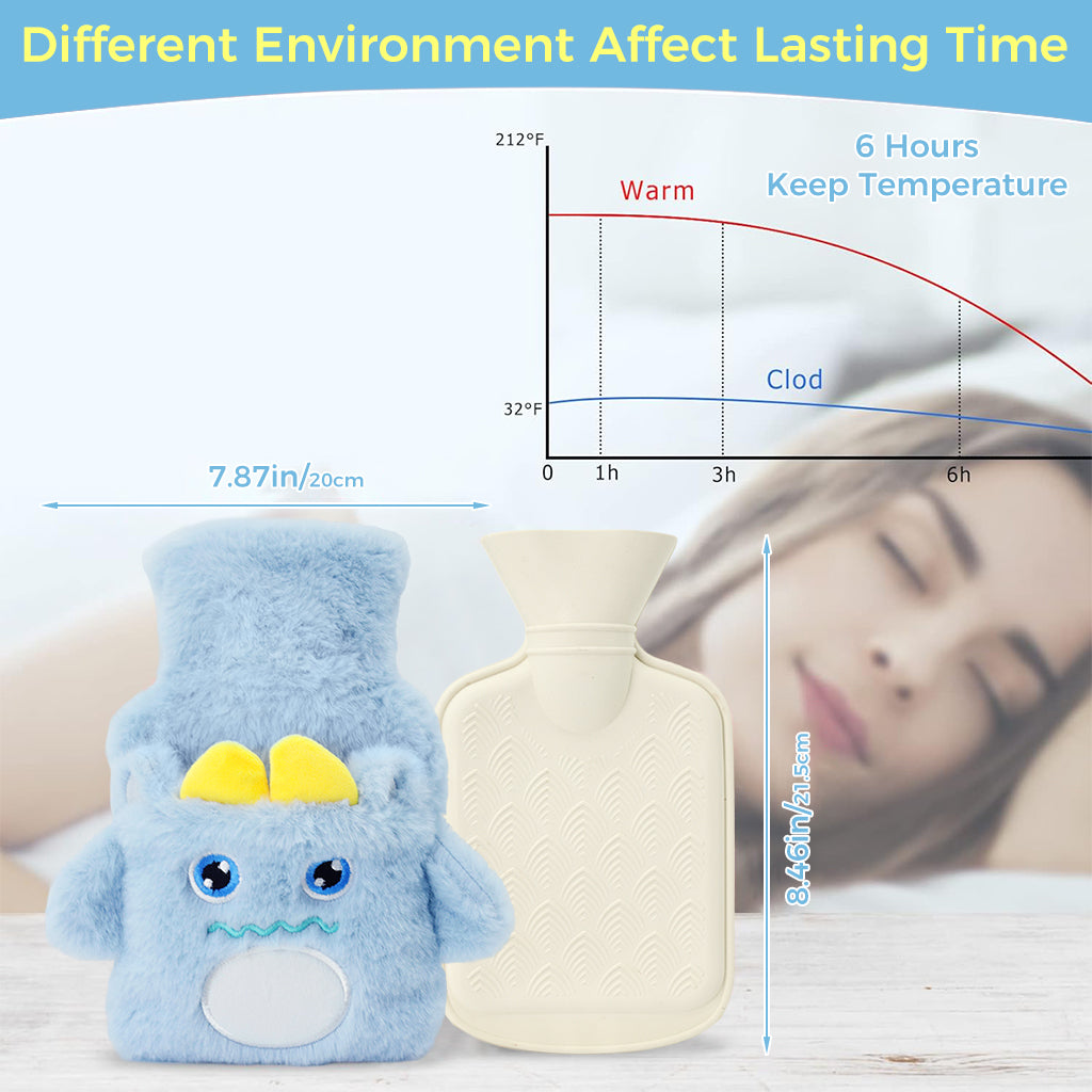 ZIBUYU Hot Water Bottle with Cover, Hot Water Bottle, Plush Hot Water Bottle, Mini Hot Water Bottle, Silicone Mini Hot Water Bag, Safe and Durable Recyclable Hot Water Bottle, Blue