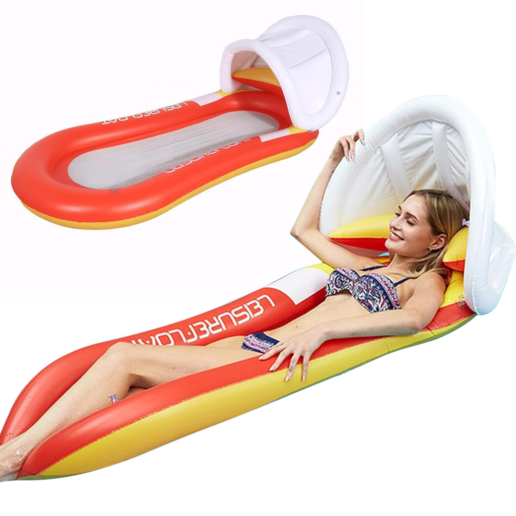 Proberos Inflatable Pool Lounger for Adult 4.92ft Long Swimming Pool Float PVC Swimming Pool Float with Sun Visor & Headrest Water Floating Bed for Pool Water Lounging Bed for Sunlight Bathing