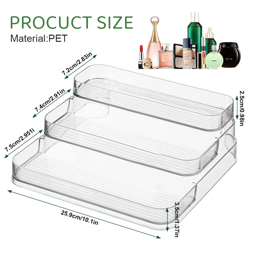 HANNEA Dressing Table Tray Organzier 3-Tier Acrylic Clear Perfume Organzier Displaying Holder Perfume Organizer for Dresser, Bathroom, Lipsticks, Makeups, Perfume, 26.5x24.5x10.5cm