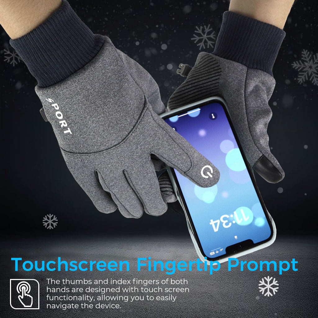 ZIBUYU Grey Cycling Gloves, Warm Winter Gloves, Water-Repellent, Touchscreen Gloves, Windproof Running Gloves, Non-Slip for Men and Women, for Running, Cycling, Climbing, etc
