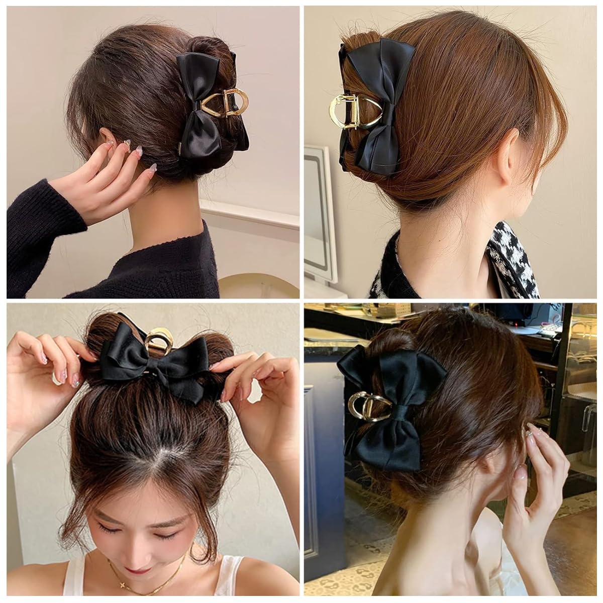 PALAY Large Bow Hair Claw Clips for Women Metal Hair Bow Claw Clip for Medium Thick Hair, Stylish and Elegant Non-slip Strong Hold Big Hair Clamp - Black