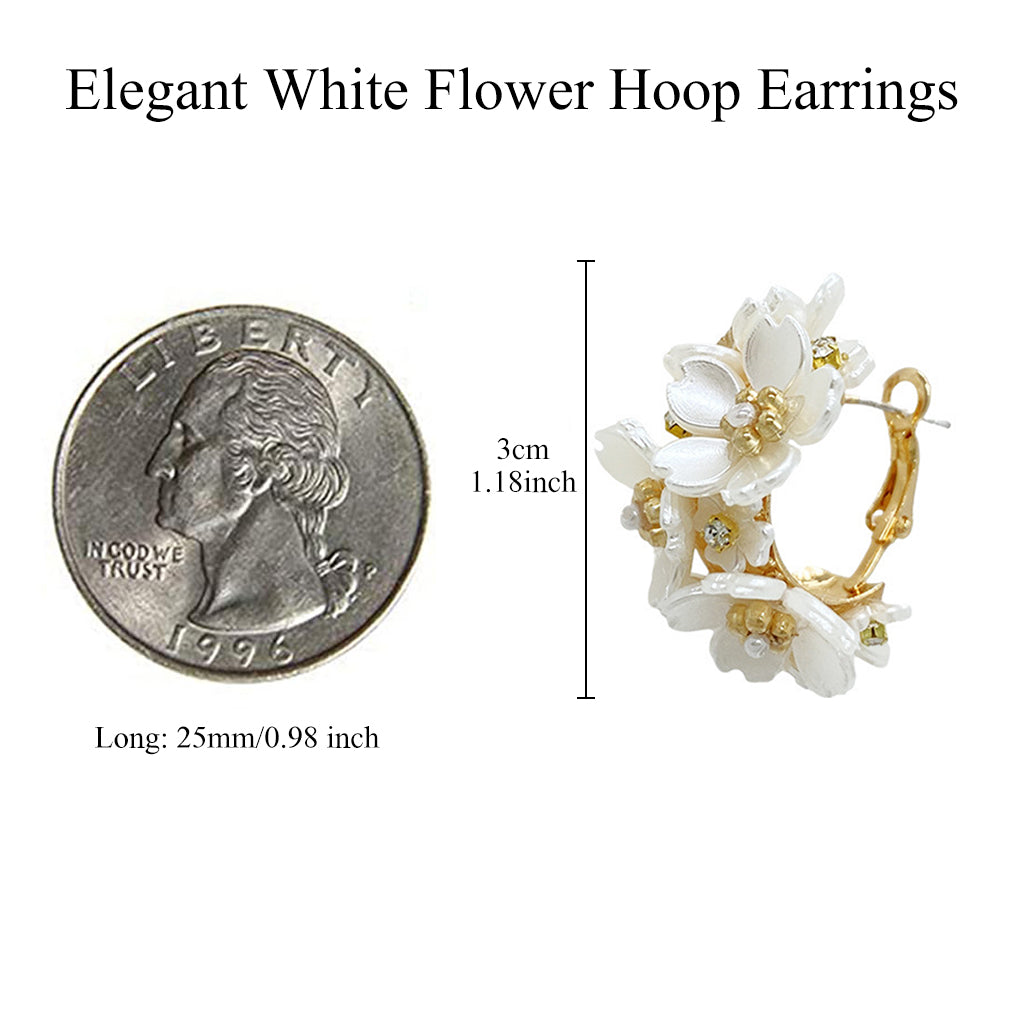 ZIBUYU Earrings for Girls Stylish,  Elegant White Flower Hoop Earrings, Gold Earrings for Women Trendy Versatile Jewellery, Chic Floral Hoops Earrings for Women