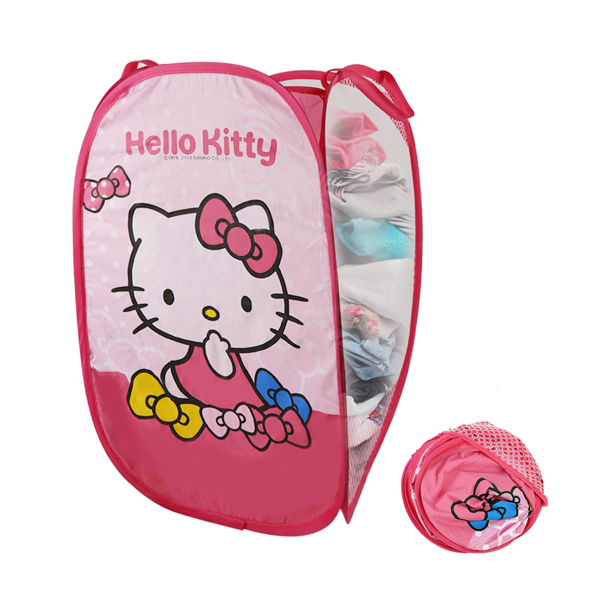 HASTHIP Cartoon Handy Laundry Collapsible Mesh Pop Up Hamper with Wide Opening and Side Pocket Breathable, Sturdy, Foldable, and Space-Saving Design for Clothes and Storage