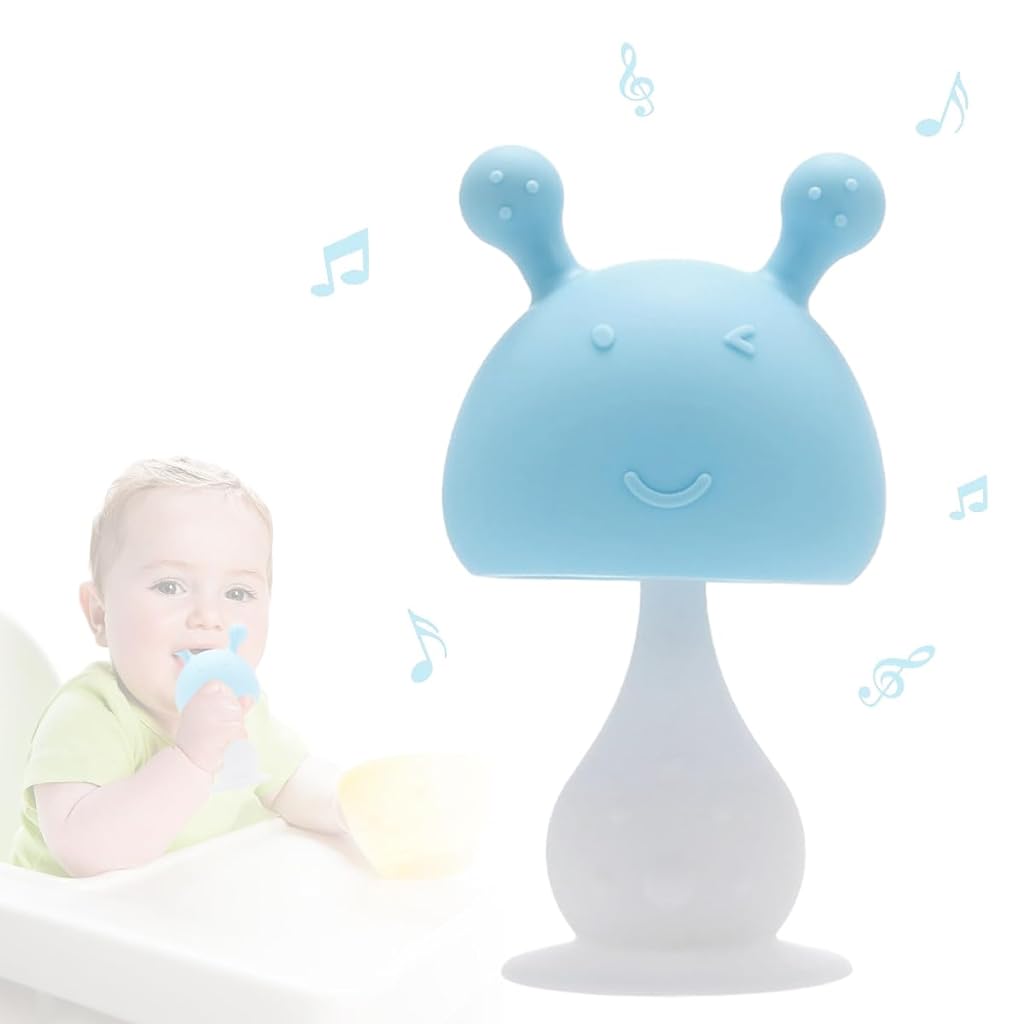 PATPAT Silicone Teether for 6 to 12 Months Baby Safe Baby Teethers BPA Free with Mushroom Teether Rattle Toy Easy to Grasp Baby Soothing Toy Travel Toy Sensory Toy for Baby 3 Months Christmas Gifts
