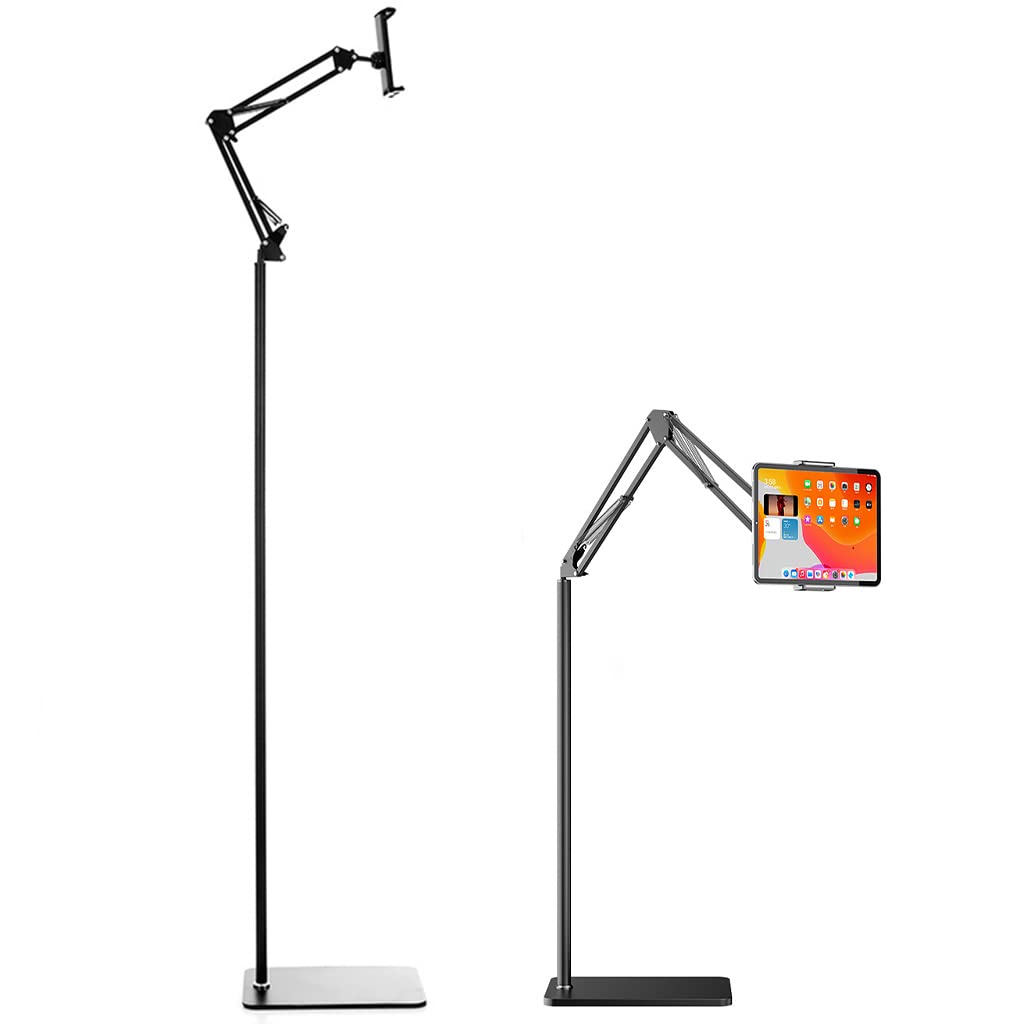 ZORBES 5.7ft Floor Mobile Stand Tablet Holder with Flexible Arm, 360 ° Rotatable Phone Stand, Floor Mobile Holder, Phone Holder for Bed, Adjustable Phone Holder for 4.5~12.9 Inches Phone, Tablet