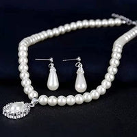 SANNIDHI Pearl Rhinestone Jewelry Set for Women -Necklace&Earring,Raindrop Shape Necklace Earring Suit for Important Occasion Party Gifts