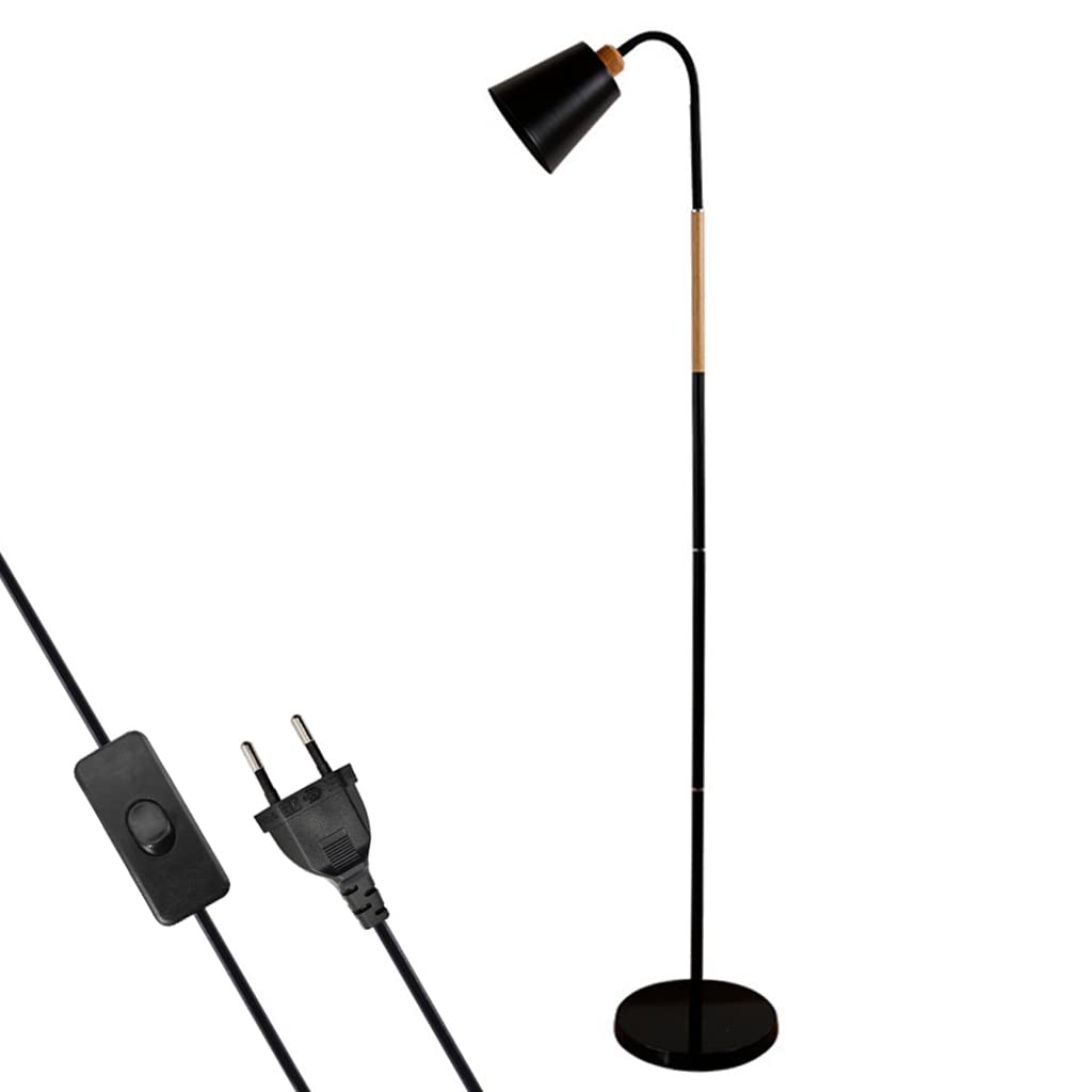 ELEPHANTBOAT® Minimalist Floor Lamp Fixture E27 Bulb Metal Floor Lamp Fixture 1.5m Floor Lamp with Metal Base Flexible Gooseneck PVC Lamp Shade, Long Power Cable with Switch, No Bulb Included