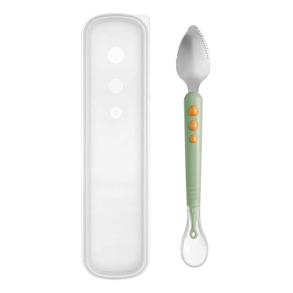 SNOWIE SOFT® Baby Fruit Spoon Scraper for Baby Feeding 2 in 1 Multifunction Serrated Grapefruit Fruit Spoon for Kids(Green)