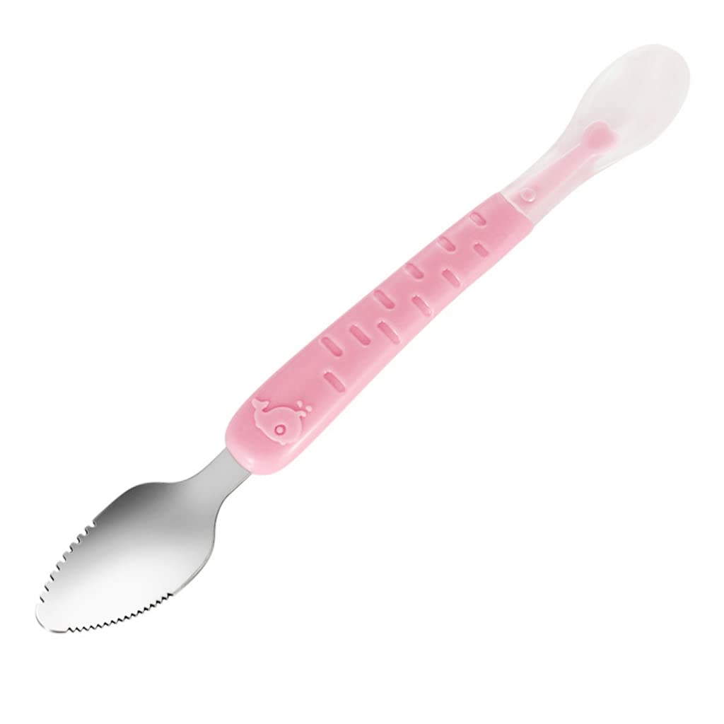 SNOWIE SOFT® Fruit Spoon with Scraper for Baby Feeding, 2 in 1 Multifunction Serrated Grapefruit Fruit Spoon for Kids/Toldder