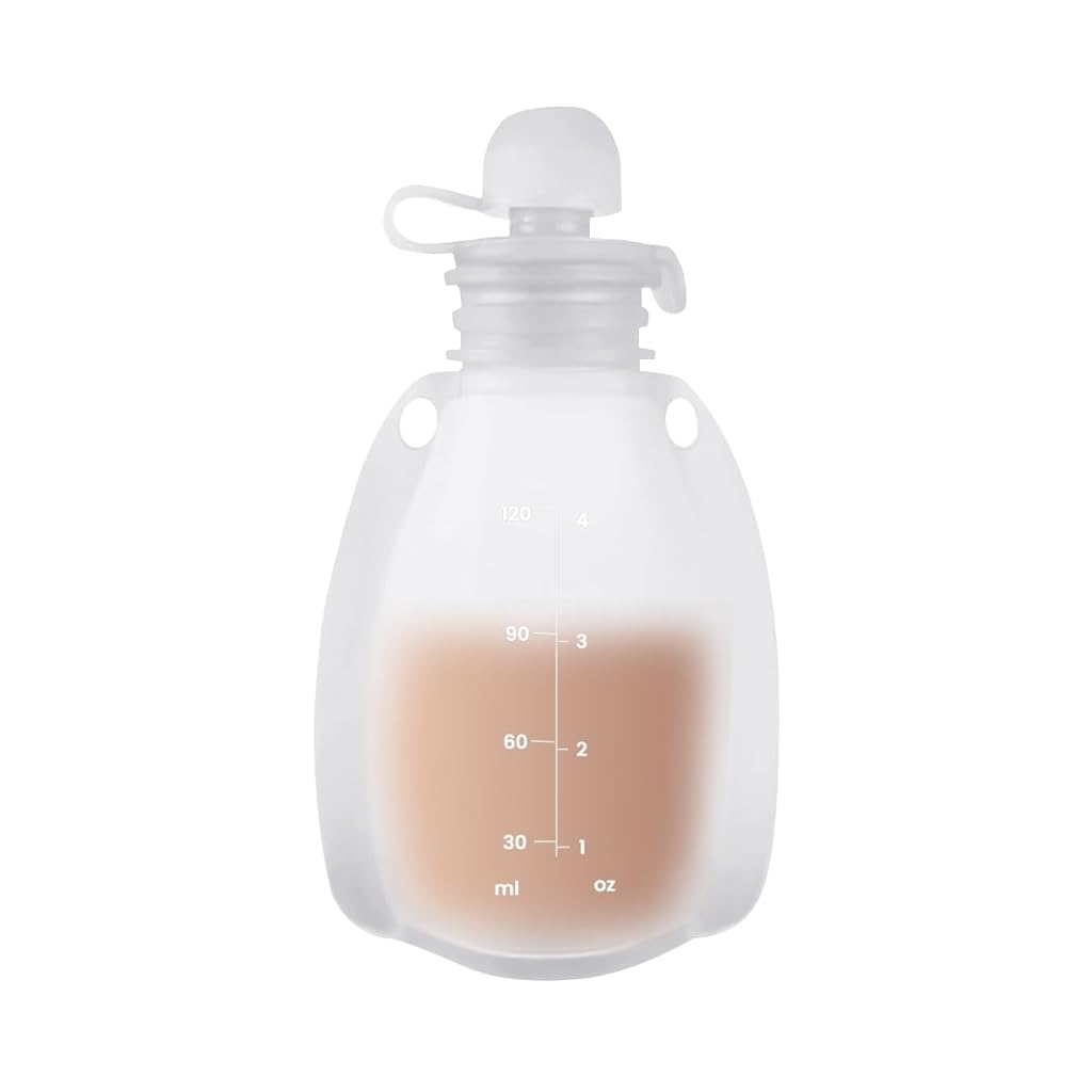 SNOWIE SOFT® Baby Food Feeder Pouch 120ml Food Grade Baby Food Feeding Pouch with Straw Tip & Lid Soft Squeezable Baby Food Pouch Refillable Baby Food Pouch Travel Leaking Proof Baby Food Feeder Pouch