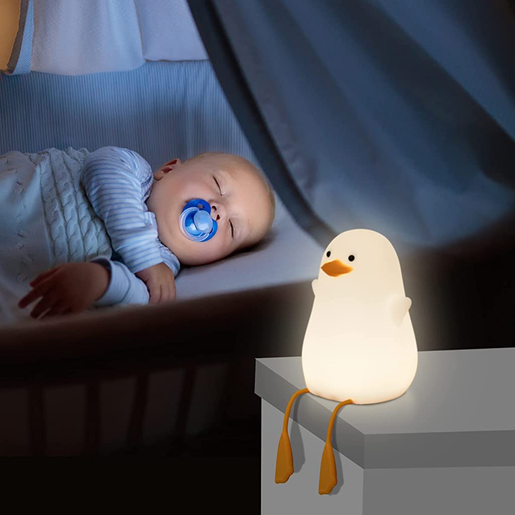 Verilux® Smile Duck Night Lights for Kids Cute Duck Night Light Soft Silione Lamp USB Rechargeable Nursery Night Light for Boys Girls Bedroom