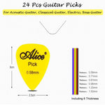 PATPAT® Guitar Picks 24Pcs Guitar Picks for Acoustic With Clear Storage Box, Guitar Accessories Guitar Finger Protector Classical Guitar, Electric, Bass, 6 Thickness 0.58/0.71/0.81/0.96/1.20/1.50mm