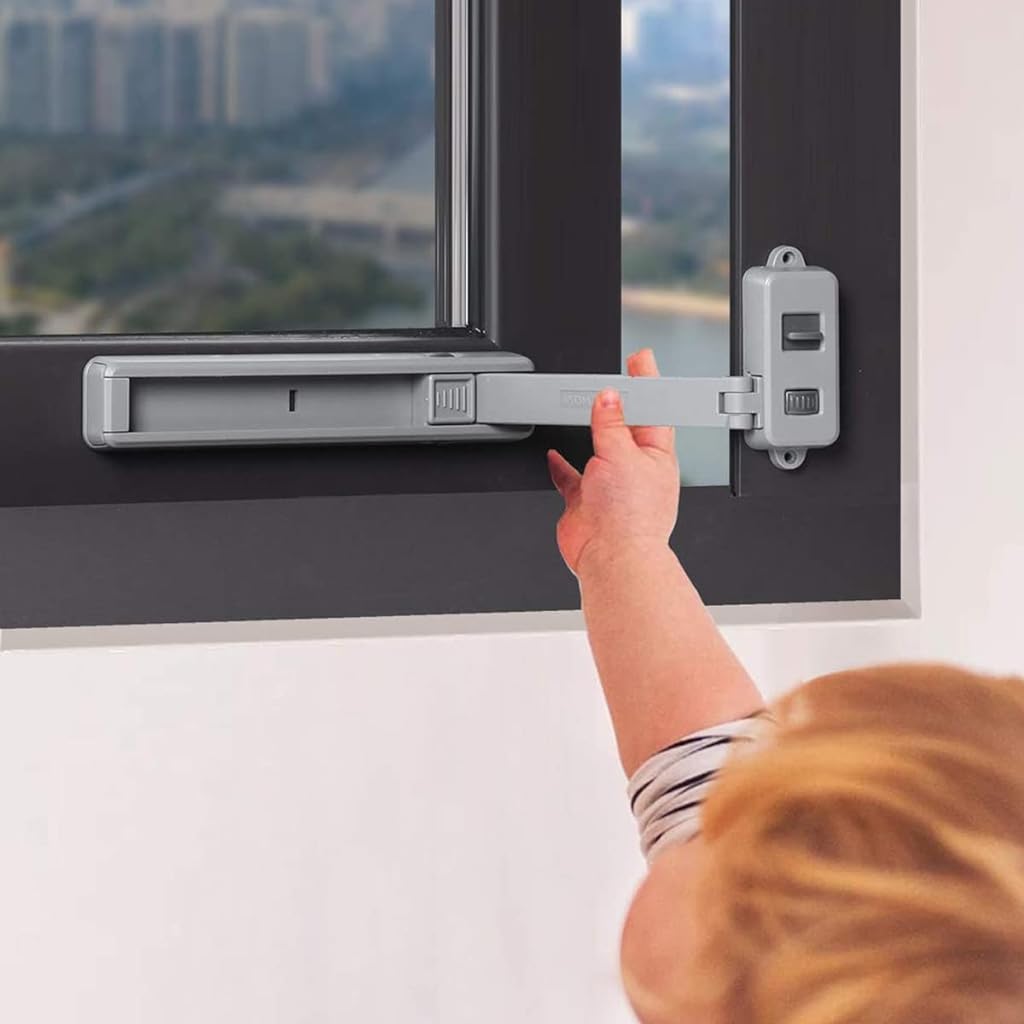 SNOWIE SOFT Window Lock Children Protection Window Restrictor Child Safety Window Stopper Falling Prevention Locks Limiter and Adhesive No Tools Need or Drill, Style A