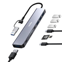 Verilux® USB HUB 3.0 for PC 8 in 1 USB C HUB for MacBook Pro Air with 2.0/3.0 USB Adapter Multiple Port, SD/TF Card Reader, PD 100W & Data Port USB Type C Hub for Laptop 20cm USB Hub Long Cable