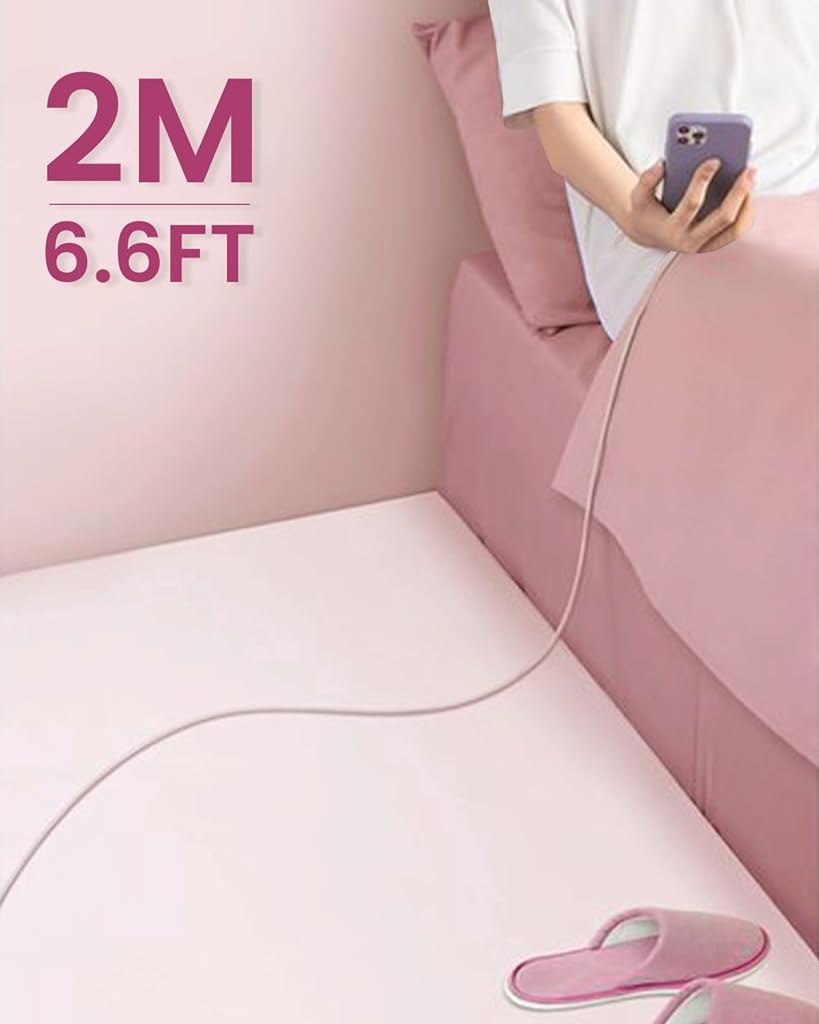 Verilux Type C to Type C Cable, 6.6ft Support 100W PD Fast Charging USB Type C Cable, 480Mbps Data Transfer Cable, C Type Cable for MacBook Pro 2020, iPad Pro 2020, iPad Air 4, Samsung S23 Pink