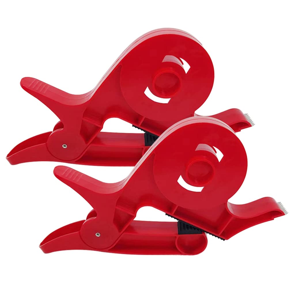 Serplex 2Pcs Tape Dispenser, Tabletop Gift Wrapping Tool, Two Clamp Tape Dispenser to Secure Your Wrapping Paper Roll & Tape or Easier Gift Wrapping, Fits Any Size Roll & Most Tables, Red