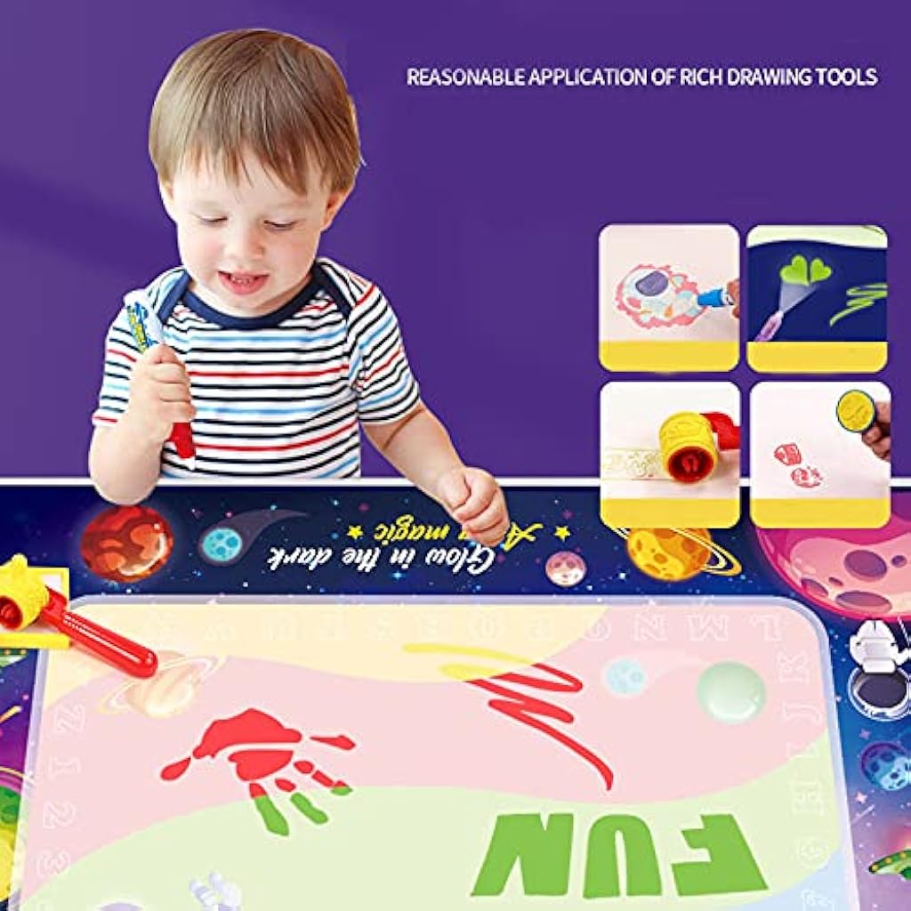 SNOWIE SOFT® 2-in-1 Water Doodle Mat Luminous Large Water Drawing Mat Educational & Development Reusable Painting Writing Kits Toys for 2-8 Years Old Kids Boys Girls Gift (Multi 1)