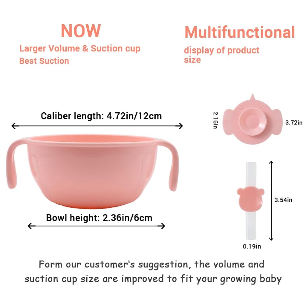 SNOWIE SOFT® Silicone Meal Set Plate Bowl with Spoon Bady Feeding Bowl Spoons and Fork Dinnerware Self Feeding for Baby Toddler Durable Nonslip Suction Base Non Toxic - BPA Free (Pink)